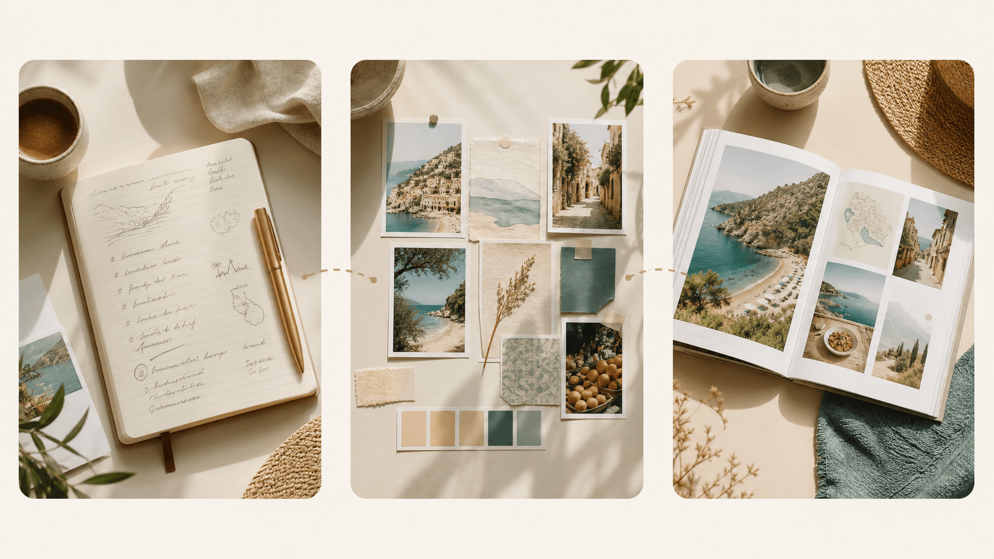 Three-panel travel flat lay